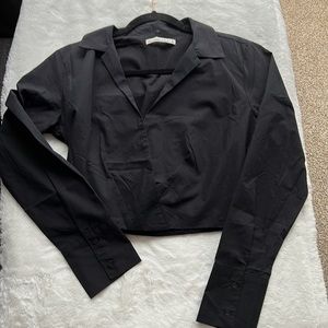 AF BLACK COLLARED LONG SLEEVE TOP